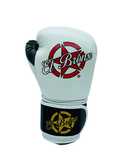 guantes de boxeo de piel sintética, cierre con velcro, color blanco y negro