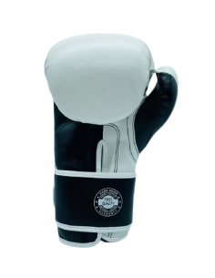 guantes de boxeo de piel sintética, cierre con velcro, color blanco y negro 2