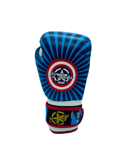 guante de boxeo de piel sintética, cierre de velcro, color azul, rojo y blanco