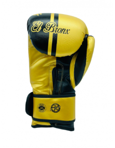 guantes de boxeo de piel sintética, color negro y oro 2