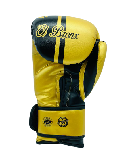 guantes de boxeo de piel sintética, color negro y oro