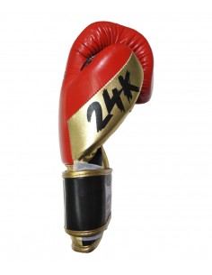 guantes de piel, cierre con velcro, color rojo y oro 2