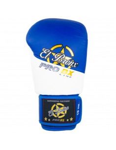 guantes de boxeo de piel, cierre con velcro, color blanco y azul