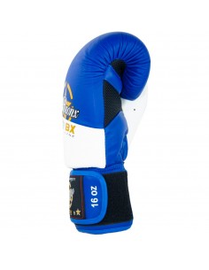 guantes de boxeo de piel, cierre con velcro, color blanco y azul 2
