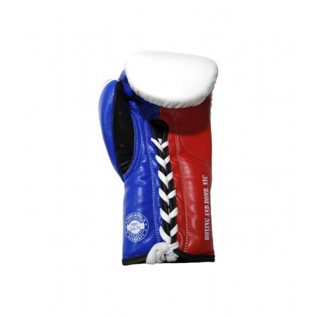 guantes de boxeo de piel, con cierre de cuerdas, color blanco, rojo y azul