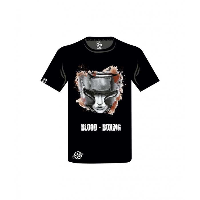 camiseta unisex en color negra una cara de boxeador con casco el bronx