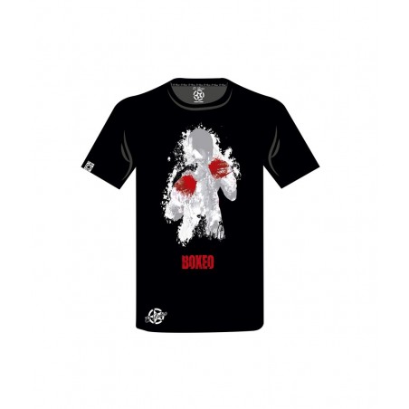 camiseta de algodon en color negro con silueta de un boxeador el bronx